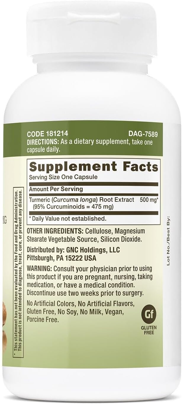 GNC Turmeric Curcumin 500mg Vegan 100 Capsules