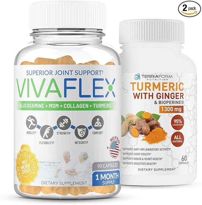 Terraform Nutrition Joint Relief Combo Pack – Vivaflex Plus Turmeric Curcumin with Ginger – Best Supplements for Joint &amp Knee Relief – 1 Month Supply