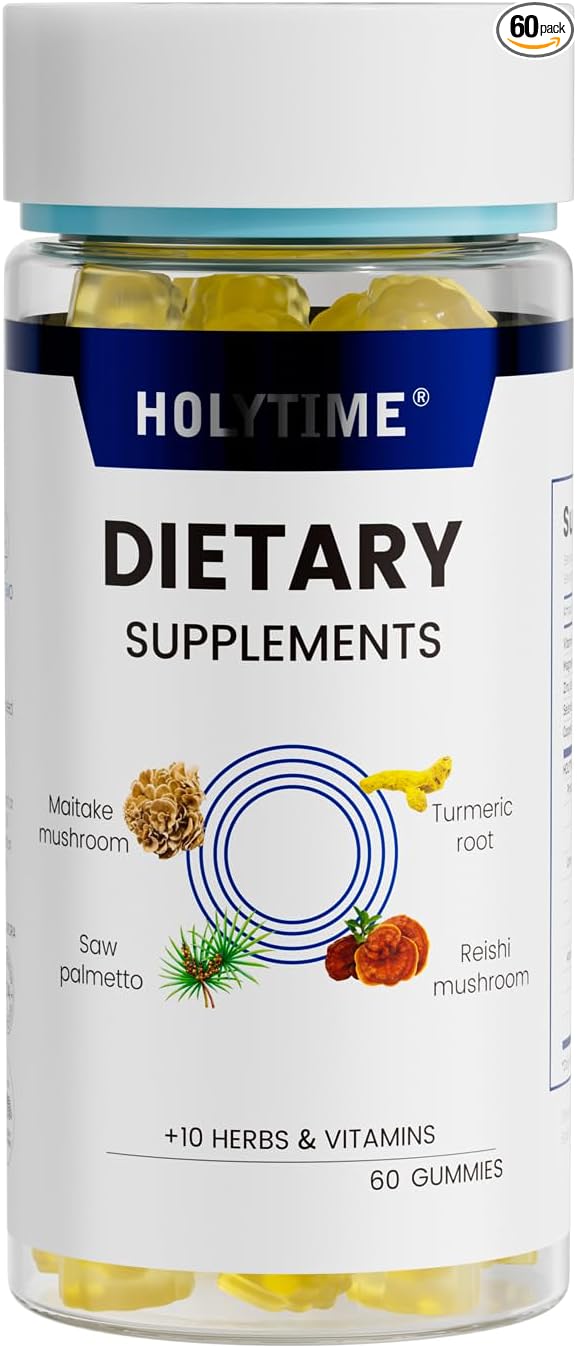 HolyTime Turmeric Gummies – 60 Count Curcumin Maitake &amp Reishi Contains Black Pepper– Plant-Based Joint Comfort &amp Mobility Support – Gluten-Free Non-GMO &amp Naturally Flavored