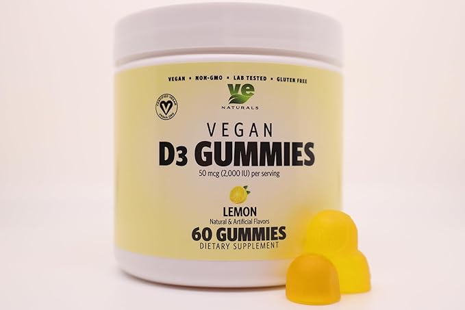 Certified Vegan Vitamin D3 Gummies – 1000 IU per Gummy | Lemon Flavor | Plant-Based &amp Limited-Ingredient | Non-GMO Gluten-Free Soy-Free | Immune &amp Bone Health Support for Adults Seniors &a