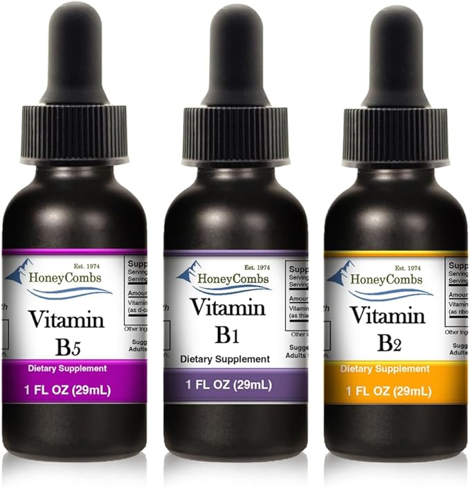 HoneyCombs Liquid Drops 1oz Each Save 10% - Vitamin B5 (Pantothenic Acid) + Vitamin B2 (Riboflavin) + Vitamin B1 (Thiamine)
