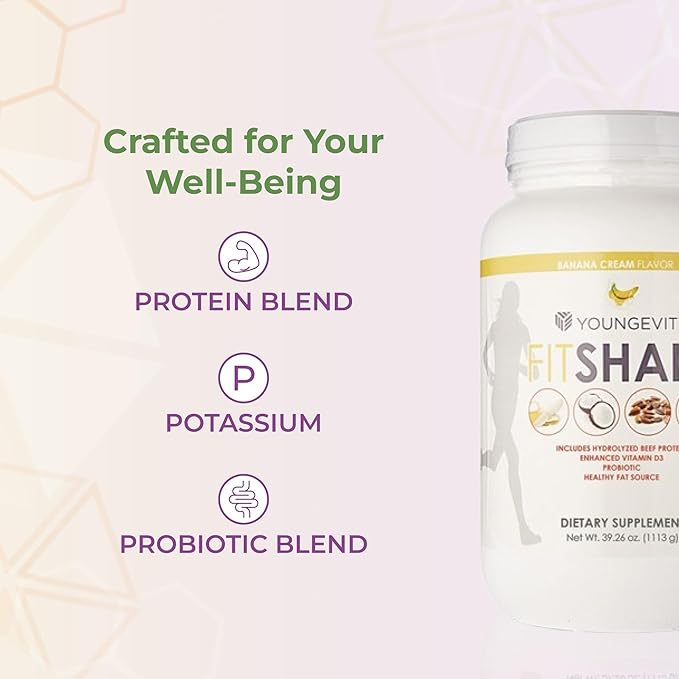 Youngevity FitShake™ Banana Cream | 20g Gut-Friendly Protein | Electrolytes Minerals Collagen Gelatin Vitamin D Probiotics and More | 30 Servings - 2.4 lbs