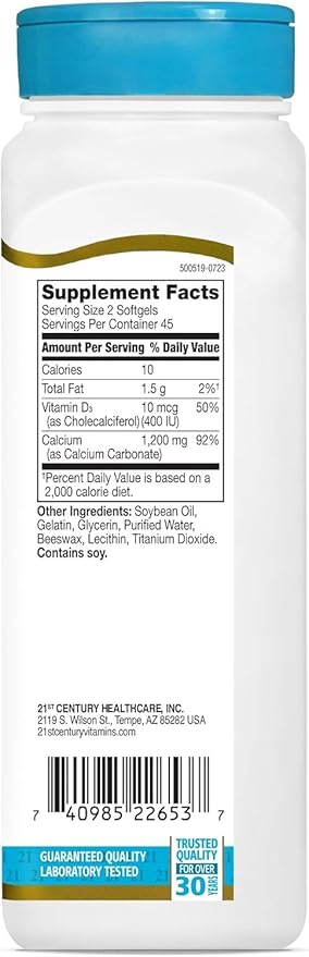 21st Century Calcium +D 600Mg-200U Gelcaps 90 Count (2 Pack)