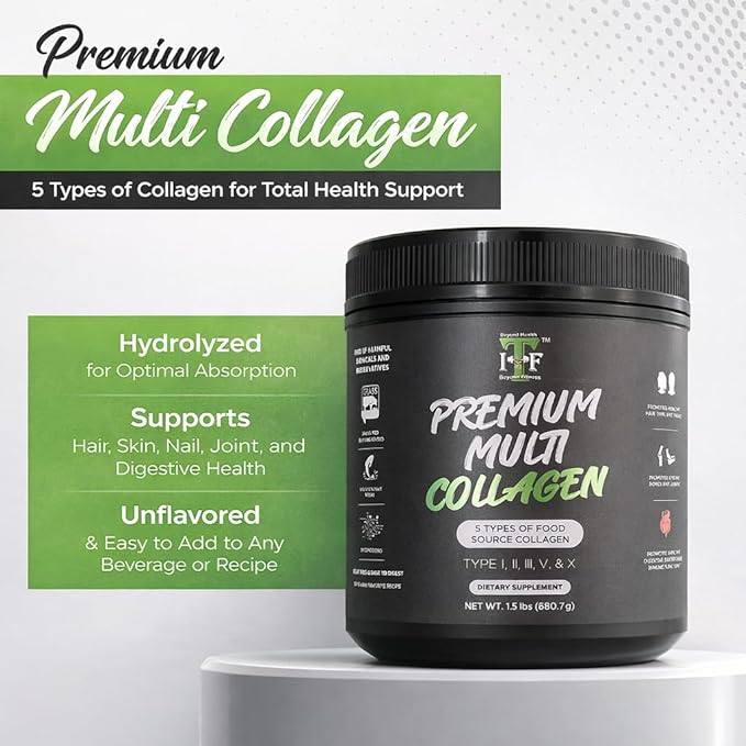 Multi Collagen Peptides Powder Unflavored - 5 Types Multi Collagen Complex (I II III V X) - Grass Fed Hydrolyzed Powder Collagen for Hair Skin Nails Joints &amp Gut Health - 30 Servings