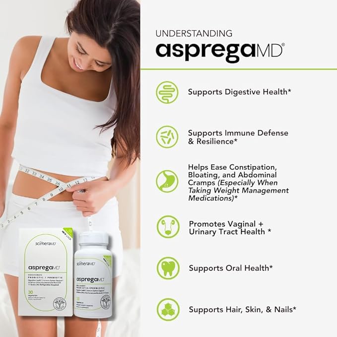 ScimeraMD® Asprega Probiotic + Prebiotic Supplement for Digestive Health and Immune System Support 35 Billion CFUs 30 CT