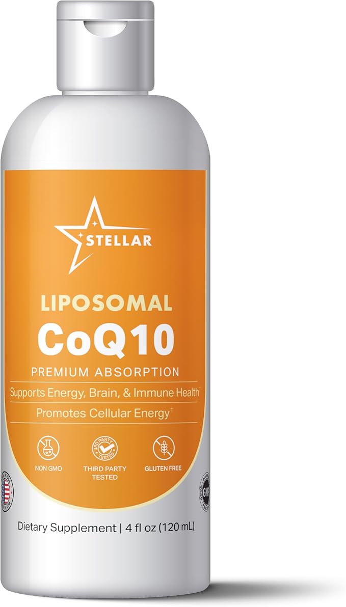 Stellar Liposomal CoQ10 Liquid – Premium Absorption Ubiquinone for Heart Energy &amp Cellular Health – Non-GMO Gluten-Free Third-Party Tested – 4 fl oz (120 mL)