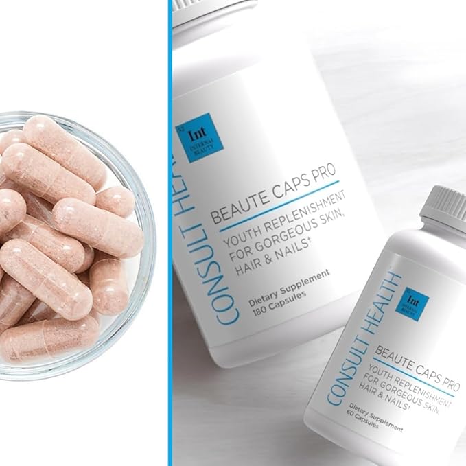 Consult Health Beaute Caps Pro - Supports Hair Growth Skin &amp Nail Health - Collagen Vitamins B6 B7B12 D &amp 10500 mcg Biotin - MSM Blood Orange - Anti-Aging - USA Made - Women &amp Men 6
