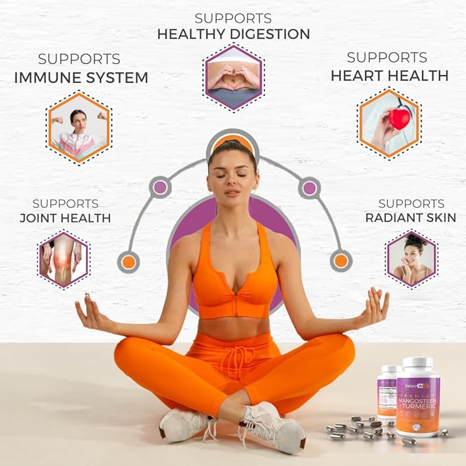 Mangosteen + Turmeric Capsules | Joint &amp Digestion Support | Formulated for Wellness Includes Natural Ingredients | 120 Vegetarian Capsules 1500mg per Serving