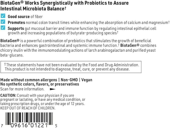 Klaire Labs Biotagen Powder - Prebiotic Inulin Beta-Glucan &amp Arabinogalactan to Support Gut Microbiota (30 Servings 150 Grams)