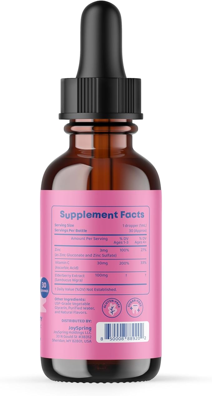 JoySpring Liquid Vitamin D3 with K2 - Immune Support and Zinc Supplements for Kids - Elderberry &amp Zinc Liquid