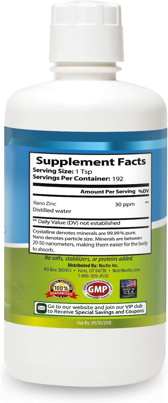 Liquid Zinc Supplement by Nutrinoche: Organic Liquid Drops - Ionic Zinc and Picolinate Alternative - 99.99% Ultra Pure Crystalline Nano Particles - for Adults and Children - (32 oz)