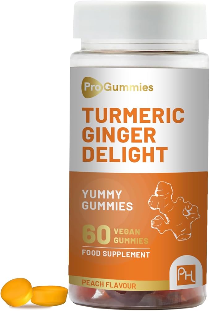 Turmeric and Ginger Gummies | 60 Vegan | Natural Peach Flavour | Mouth-Watering Gummies for Overall Health and Well-Being by Prowise