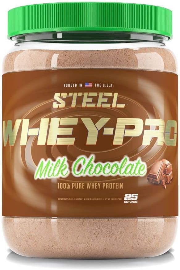 Steel Supplements Whey-Pro | 100% Pure Whey Protein Powder for Men and Women | Milk Chocolate | Muscle Gain &amp Lean Muscle Recovery | Gluten Free | 1.65 lbs | BCAA 5g | Non-GMO | 25 Servings
