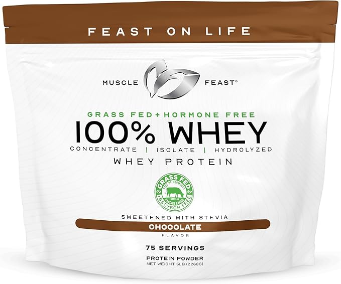 Muscle Feast 100% Whey + Creatine Bundle: (1) 100% Whey Protein (Chocolate 5lb) + (1) Creatine Powder (Unflavored 300g)