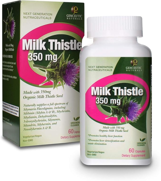 Genceutic Naturals - Milk Thistle Organic 350 mg 60 Capsules | Promotes Healthy Liver Function | Natural Detox | Cleanser | Digestive Support