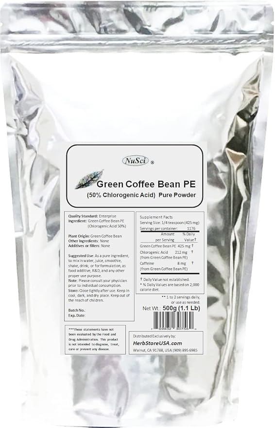 Green Coffee Bean Extract Powder Standardized 50% Chlorogenic Acid (250 Grams (8.8 oz))