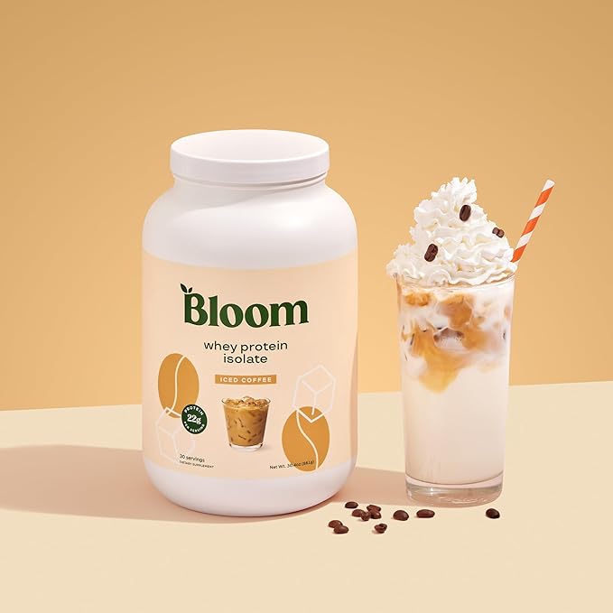 Bloom Nutrition Whey Isolate Protein Powder Iced Coffee - Pure Iso Post Workout Recovery Drink Blend Smoothie Mix with Digestive Enzymes for Gut Health - Low Carb Keto &amp Zero Sugar Added