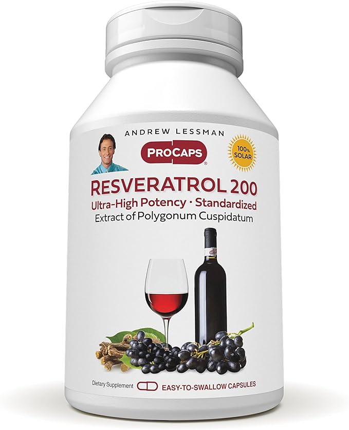 ANDREW LESSMAN Resveratrol-200mg - 180 Capsules - Red Wine's Beneficial Naturally Occurring Anti-oxidant Without Alcohol. Additives Free