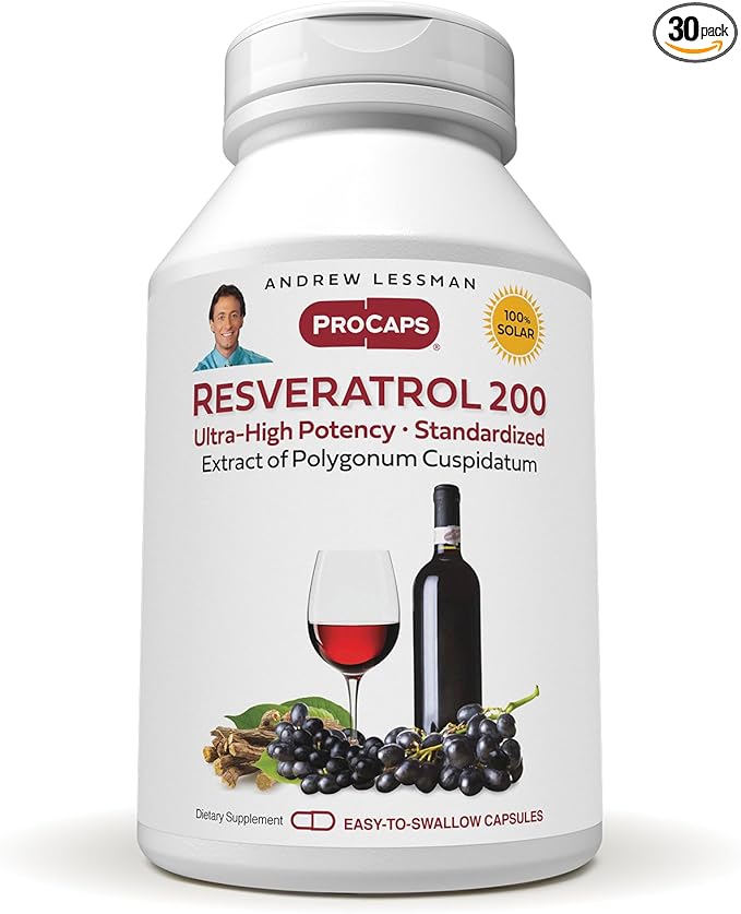 ANDREW LESSMAN Resveratrol-200mg - 30 Capsules - Red Wine's Beneficial Naturally Occurring Anti-oxidant Without Alcohol. Additives Free