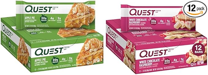 Quest Nutrition Apple Pie Protein Bar 20g Protein 4g Net Carbs 2g Sugar Gluten Free &amp White Chocolate Raspberry Protein Bars High Protein Low Carb Gluten Free Keto Friendly