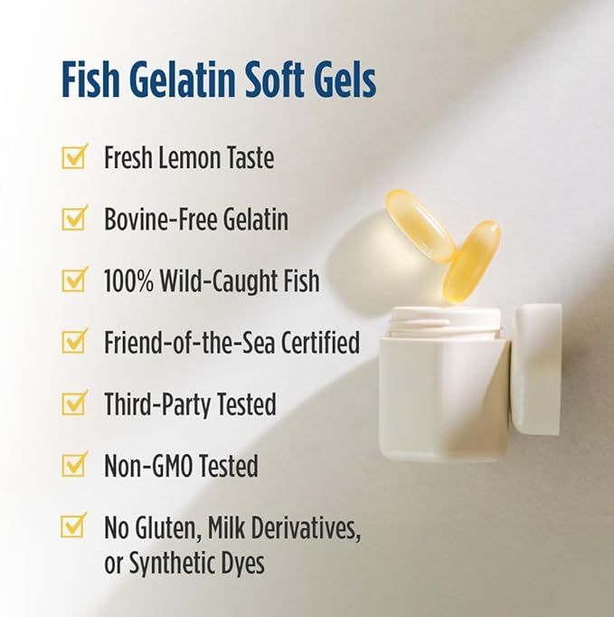 Nordic Naturals Ultimate Omega in Fish Gelatin Lemon Flavor - 60 Soft Gels - 1280 mg Omega-3 - High-Potency Fish Oil Supplement - EPA &amp DHA - Promotes Brain &amp Heart Health - Non-GMO - 30 Serv