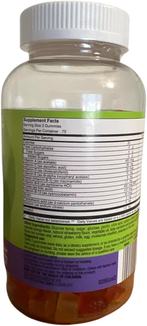 Generic Multivite Complete Adult Multivitamin Natural Berry Peach and Orange Flavors Dietary Supplement Gluten-Free 150 Gummies Friuty