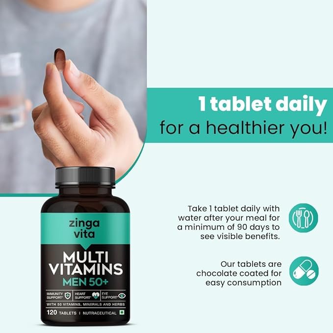 Multivitamin for Men 50 Plus Age - 120 Tablets | with 50 Vitamins Minerals Herbal Extracts L-Arginine Ginseng &amp Super Antioxidants Blend for Enhanced Energy Heart Immunity Joints Support