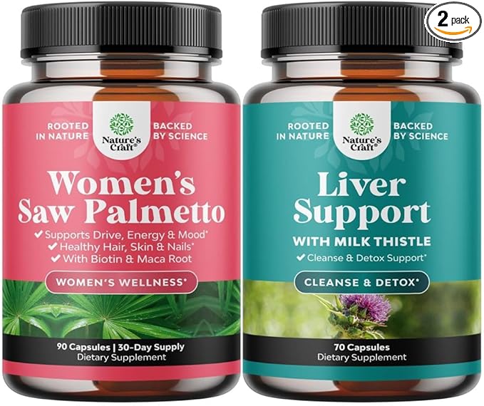 Bundle of Extra Strength Saw Palmetto for Women 500mg - Vitamins for Hair Loss and Liver Cleanse Detox &amp Repair - Milk Thistle Supplement for Digestion &amp Immune Health with Beetroot &amp Arti