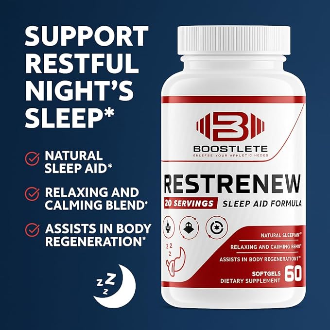 RestRenew Natural Sleep Aid - Supports Deep Sleep Relaxation Stress Relief and Mood Balance | Melatonin Chamomile L-Theanine &amp More | Non-Habit Forming Non-GMO | 60 Capsules
