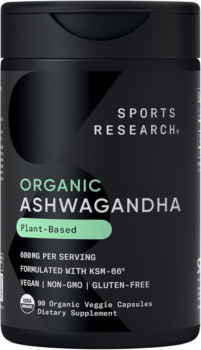 Sports Research® Sleep Pack - Organic Ashwagandha – Adaptogen for Relaxation Calm &amp Sleep Support 600 mg + Sleep Complex- Melatonin-Free Vegan Capsules