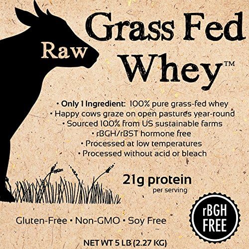 Raw Grass Fed Whey Protein Powder – Unflavored Only 1 Ingredient: Grass-Fed Whey from Happy Healthy Cows – Undenatured Non-GMO Hormone-Free Gluten-Free Made in USA 5LB