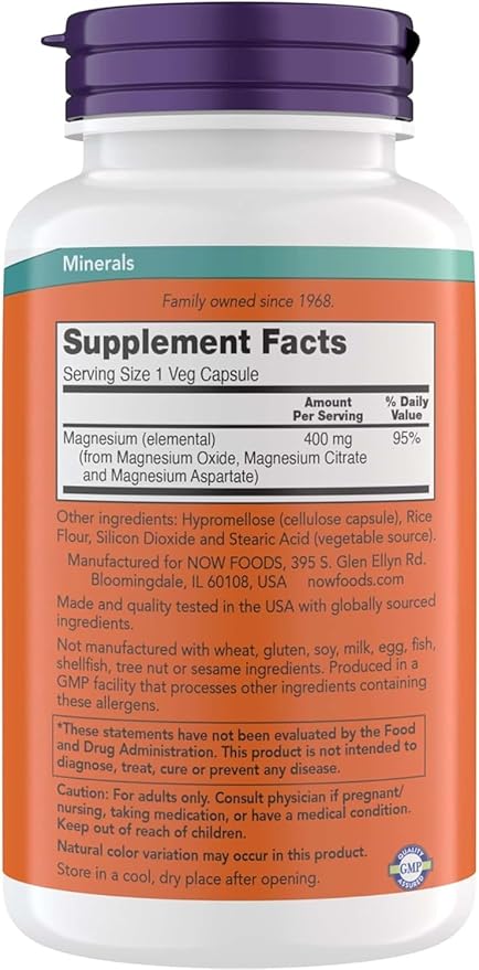 Now Supplements Magnesium 400mg - Enzyme Function* Nervous System Support* - Magnesium Supplement for Men and Women 360 Veg Capsules Kosher Vegan Gluten-Free Magnesium Supplements (Pack of 2)