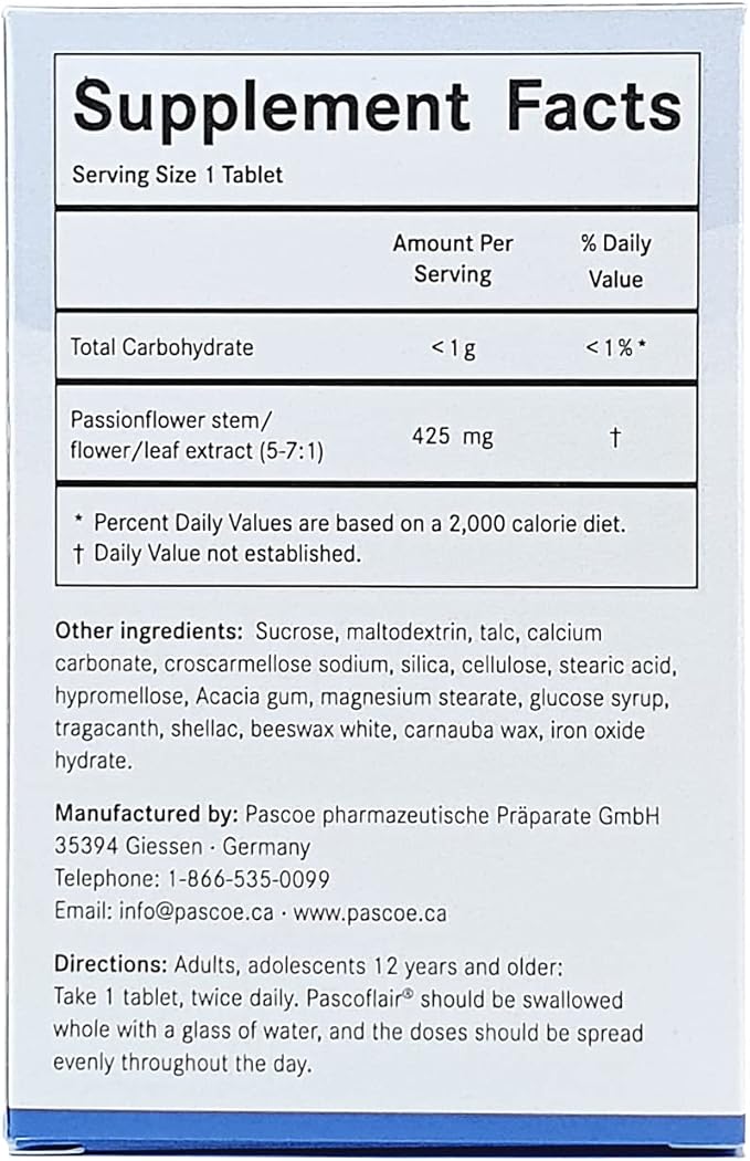 Pascoflair - Herbal Sleep Aid to Help Relieve Restlessness &amp Nervousness Calms The Mind to Help Support Healthy &amp Restful Sleep – 425 Mg of Passionflower Extract Per Tablet (30 Tablets)