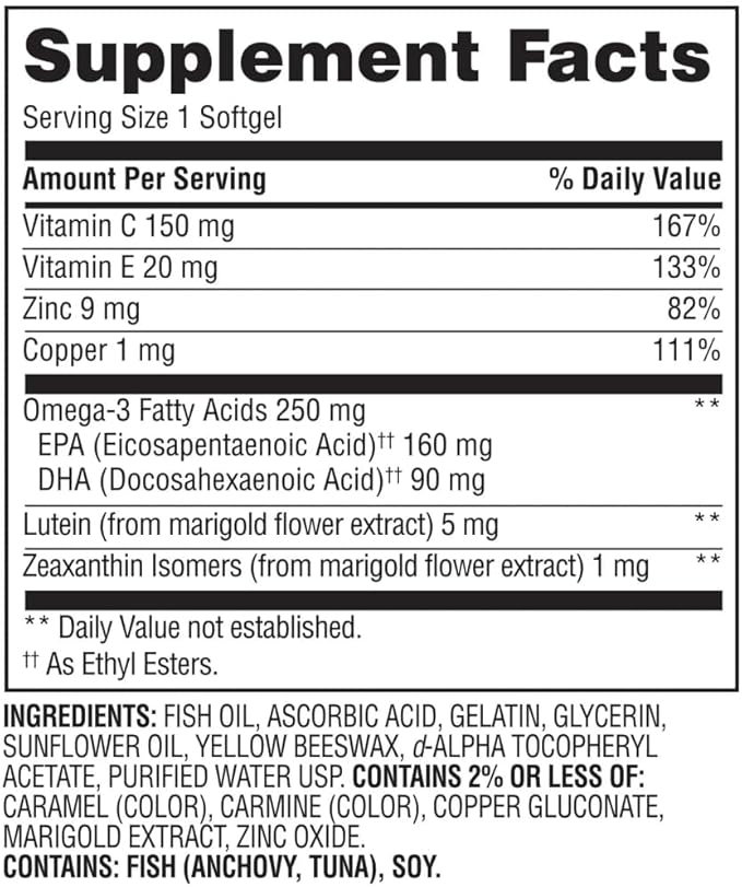 Equate Vision Formula 50+ Lutein Zeaxanthin Omega-3 Softgels for Adults 50+ 50 Count Sticker
