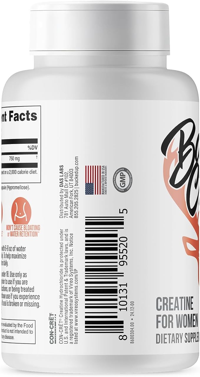 Bucked Up Babe Creatine Creatine HCL Capsules for Women 750mg Serving - 60 Servings (60 Capsules)