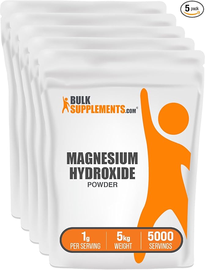 BulkSupplements.com Magnesium Hydroxide Powder - Magnesium Hydroxide Supplement - Food Grade &amp Gluten Free 1g per Serving 1kg (2.2 lbs) (Pack of 5)