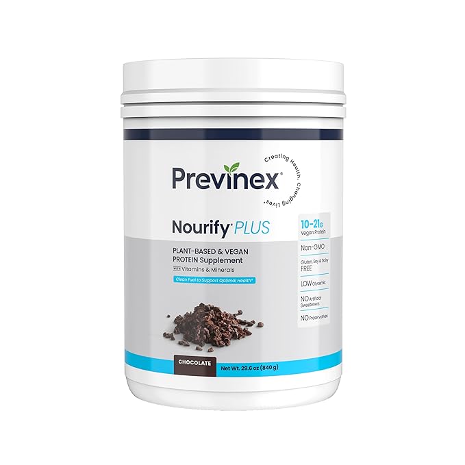 Nourify Plus Plant-Based Protein Shake - All Natural Vegan Protein Powder High Protein &amp Low Sugar Gluten Free Soy Free &amp Dairy Free Chocolate Protein Powder (29.3 oz)