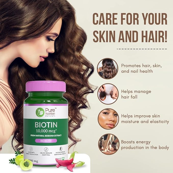 Ayurvedic Biotin Supplement for Stronger Hair Support Healthier Nails &amp Glowing Skin for Women &amp Men Natural Sesbania Grandiflora Herb 60 Veg Tabs