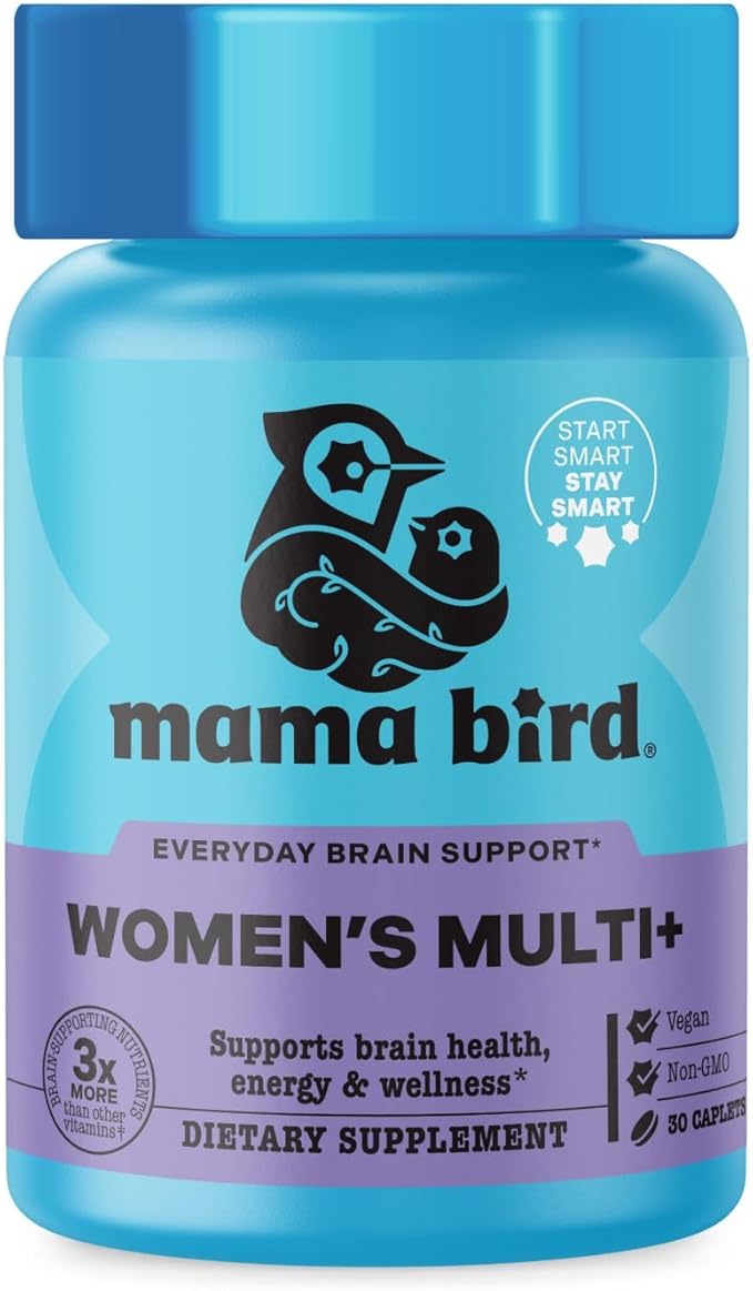 Best Nest Wellness - Mama Bird - Women's Multi Plus - Brain &amp Body Health Support Supplement - Gentle Iron Supplement for Energy Support - Methylated Vitamins - 30 Capsules