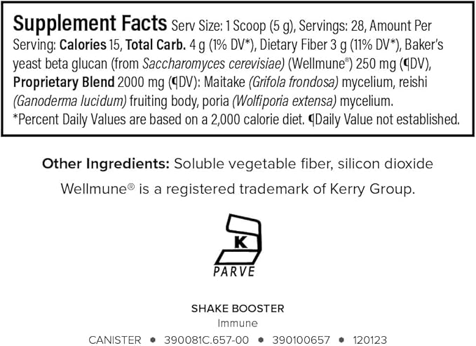 Isagenix Immune Shake Booster - Supports Healthy Immune Function with Wellmune® Beta-Glucans &amp Mushroom Blend - Unflavored Powder for Easy Mixing - Good Source of Fiber - No Artificial Ingredients