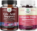 Bundle of Green Coffee Bean Extract for Uric Acid Cleanse &amp Detox with Turmeric Tart Cherry &amp Celery Seed and Hair Skin and Nails Gummies for Women - Marine Collagen Biotin 10000mcg per Servi
