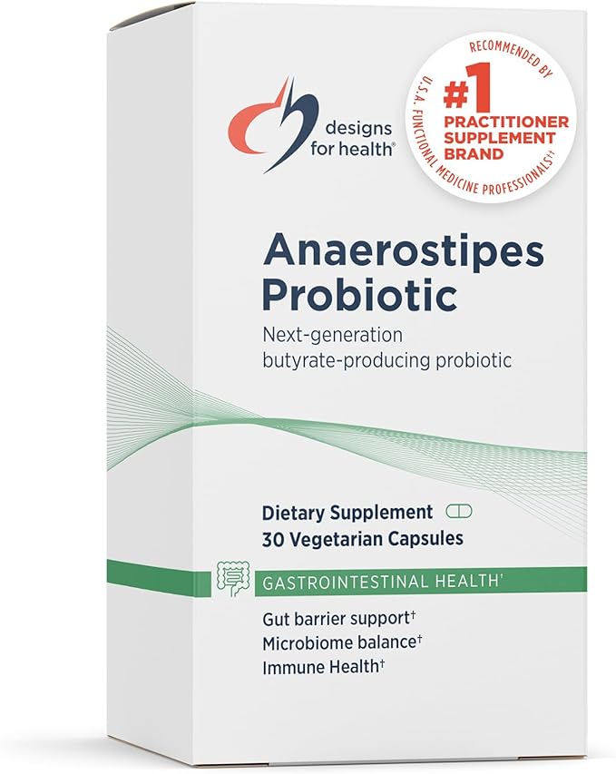 Designs for Health Anaerostipes Probiotic - 1 Billion AFU of Butyrate-Producing Probiotics for Gut Health Support Microbiome Balance and Immune Support - Live Probiotics Gluten Free (30 Capsules)