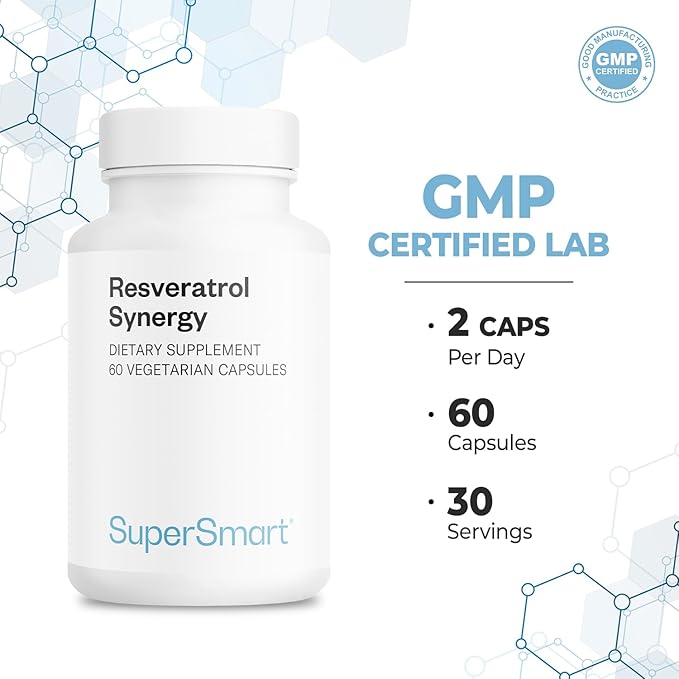 Supersmart - Resveratrol Synergy - Standardized Extract - Antioxidant Supplement | Non-GMO &amp Gluten Free - 60 Vegetarian Capsules