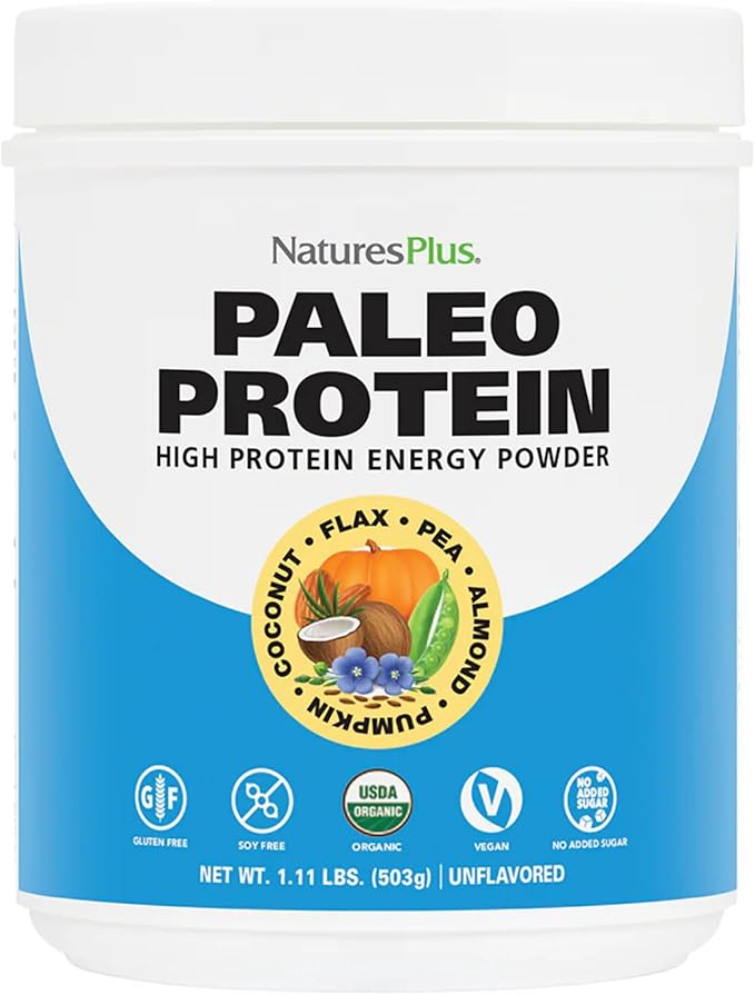 NaturesPlus Organic Paleo Protein - 1.49 lbs 20 g Protein Vegan Protein Powder - Unflavored Unsweetened - Certified Organic High Protein Energy Protein - Vegetarian Gluten-Free - 15 Servings
