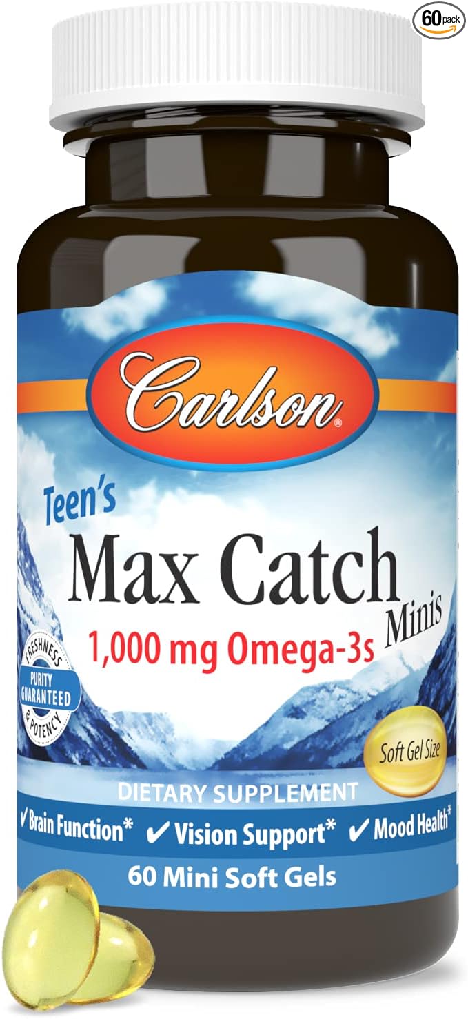 Carlson - Teen's Max Catch Minis 1000 mg Omega-3s Brain Health Vision Support Mood Health 60 Softgels