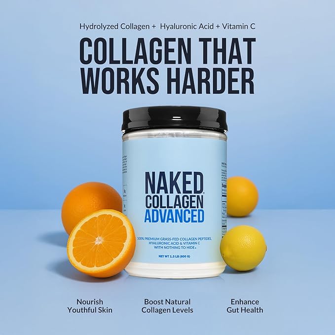 NAKED Collagen Advanced - Peptides Protein Powder Hyaluronic Acid Vitamin C Pasture-Raised Grass-Fed Hydrolyzed Collagen Supplement Paleo Friendly Non-GMO Keto Gluten Free 1.3LB