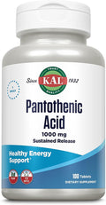 KAL Pantothenic Acid 1000mg Supplement for Men &amp Women - Vitamin B5 1000 mg Supports Cellular Energy Metabolism Nerve Function Sustained Release Vegan - 100 Tablets