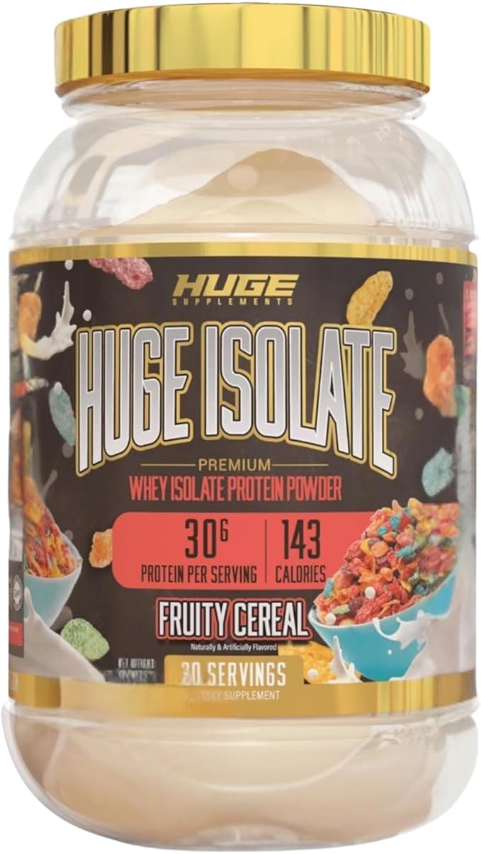 Huge Supplements Isolate Protein Powder - 30g Protein Per Serving Fast Digesting 14.5g Essential Amino Acids (30 Servings) (Fruity Cereal)