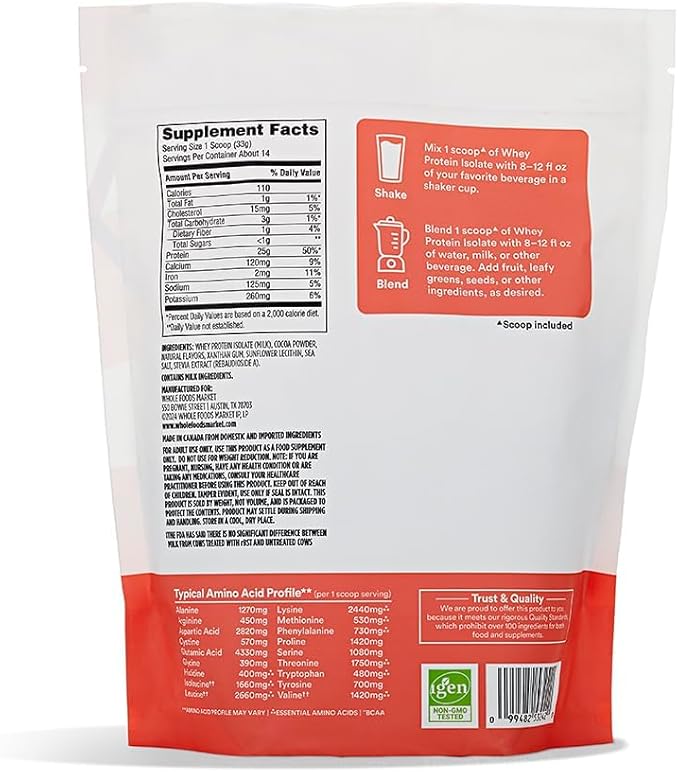 365 by Whole Foods Market Whey Protein Isolate Chocolate 16 Ounce