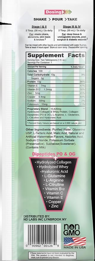 Nutritional Designs DPP Dipeptide Power Liquid Collagen &amp Whey Protein Supplement Sugar-Free Promotes Healthy Skin &amp Hair for Men &amp Women Watermelon Single Serve Packet 1 oz (100 Pack